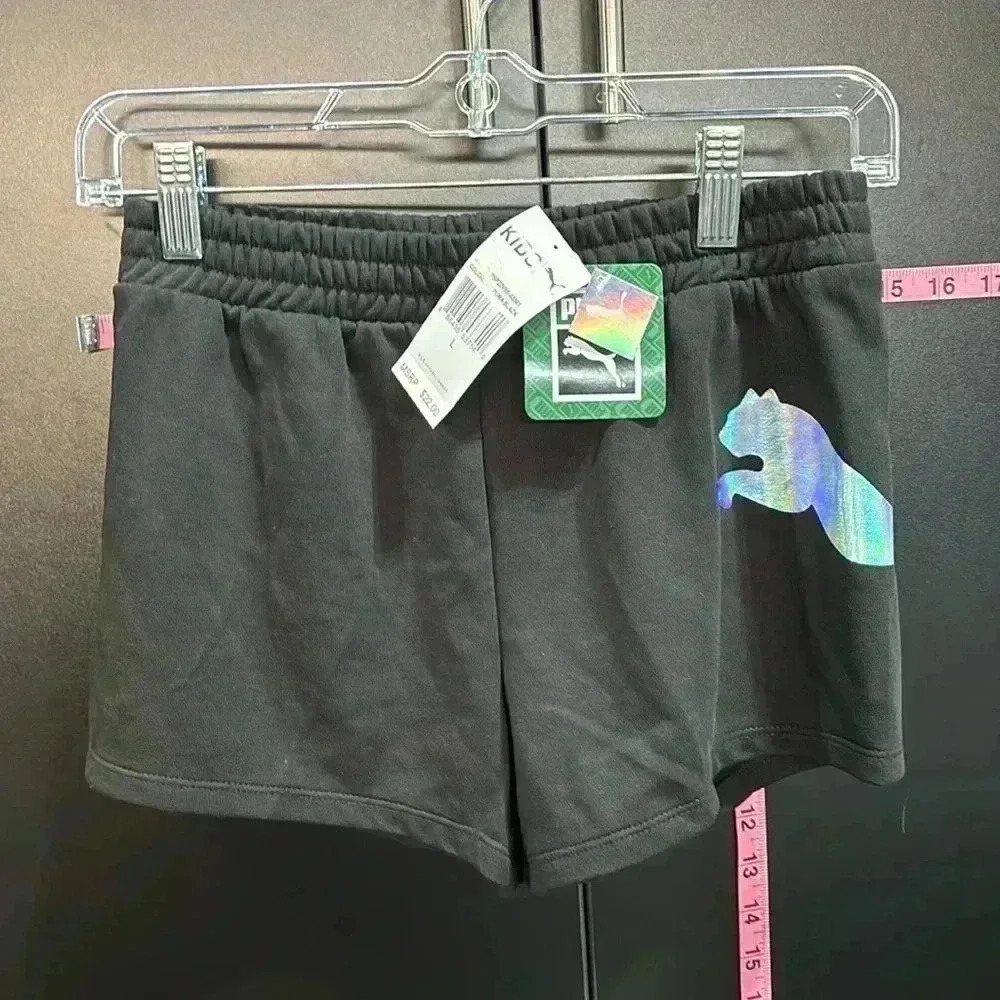 Puma Holographic Puma Logo shorts, elastic waist, black cotton/poly